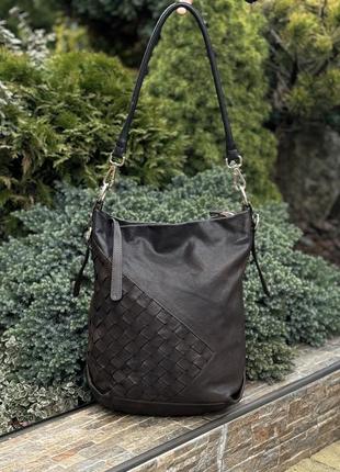 Liloca італія стильна жіноча сумка шопер натуральна шкіра коричнева7 фото