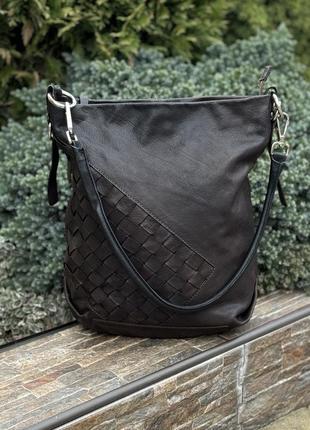 Liloca італія стильна жіноча сумка шопер натуральна шкіра коричнева1 фото