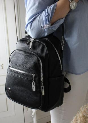 Женский шикарный и качественный рюкзак сумка для девушек из эко кожи серый беж10 фото