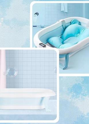 Складная детская ванночка бело-голубая с термометром и подушкой польша6 фото