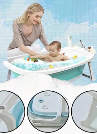 Складная детская ванночка бело-голубая с термометром и подушкой польша3 фото