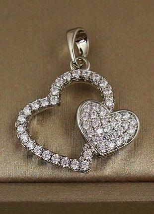 Кулон xuping jewelry биття двох сердець 2 см сріблястий