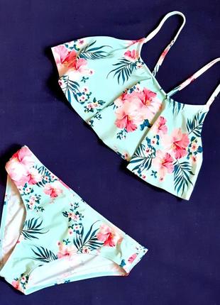 Купальник swimwear гибискус на бирюзовом на 11-12 лет