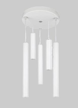 Белая люстра из подвесных трубочек (902-0630/40/50/60-5 wh)