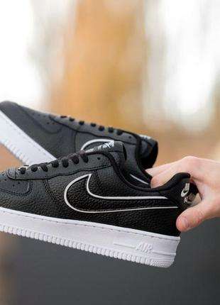 Чоловічі шкіряні, чорні з білим, стильні кросівки nike air force low. від 40 до 44 рр. 0795 ал демі2 фото