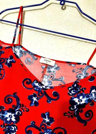 Papaya брендовая блуза красная цветы синие на бретельках кофточка майка короткие рукава женская р487 фото