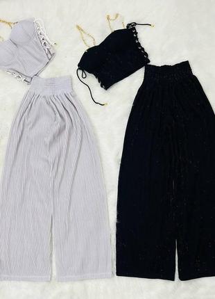 Трендовый женский костюм топ с имитацией корсета + брюки из плотной и качественной ткани4 фото