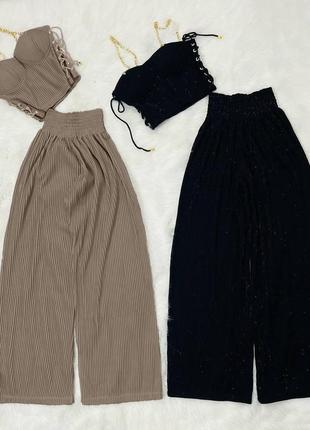 Трендовый женский костюм топ с имитацией корсета + брюки из плотной и качественной ткани3 фото