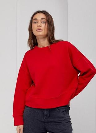 Женский свитшот oversize красный с фигурной манжетой