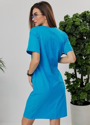 Платье - футболка женское, базовое, хлопковое, летнее, голубое4 фото