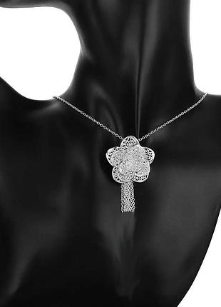 Посеребрённый 925 ажурный кулон на цепи цветок, 5683