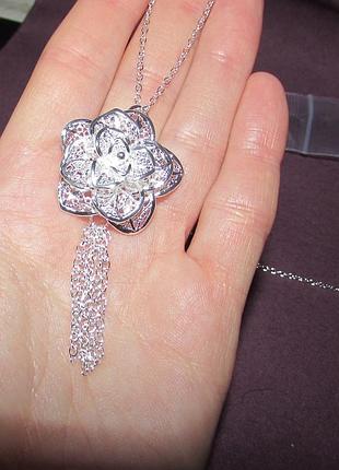 Посеребрённый 925 ажурный кулон на цепи цветок, 5683