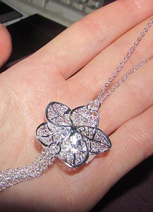 Посеребрённый 925 ажурный кулон на цепи цветок, 5683