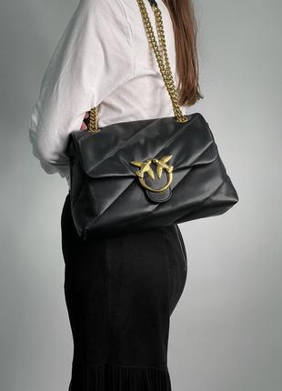 Жіноча сумка 👜 pinko big love bag puff maxi quilt black/gold (5 фото