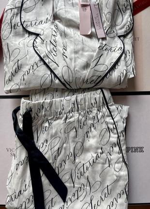 Пижама victoria's secret flannel long pajama set white vs script7 фото