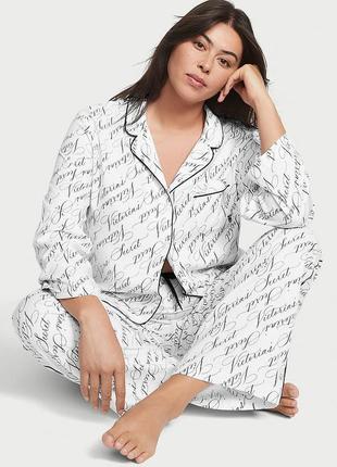 Піжама victoria's secret flannel long pajama set white vs script