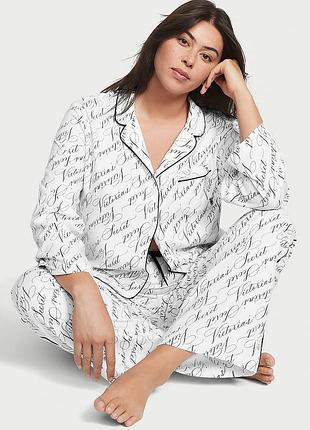 Пижама victoria's secret flannel long pajama set white vs script