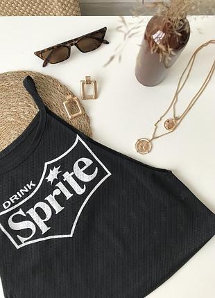 Майка чорна сітка топ молодіжна з принтом з текстом sprite