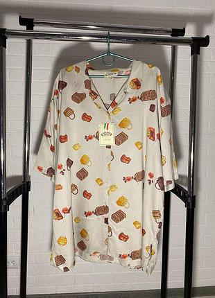 Винтажная рубашка с интересным принтом, рубашка с коротким рукавом