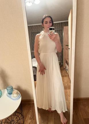 Вечірній весільне біле плаття в довжині міді7 фото