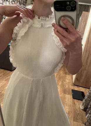 Вечірній весільне біле плаття в довжині міді6 фото
