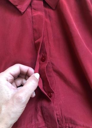 Винтажная удлиненная шелковая блуза max mara , красная  шелковая блузка4 фото