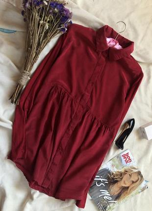 Винтажная удлиненная шелковая блуза max mara , красная  шелковая блузка