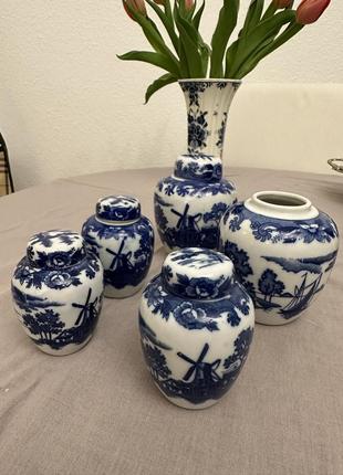 Фарфорові дози для зберігання чаю blue delft1 фото