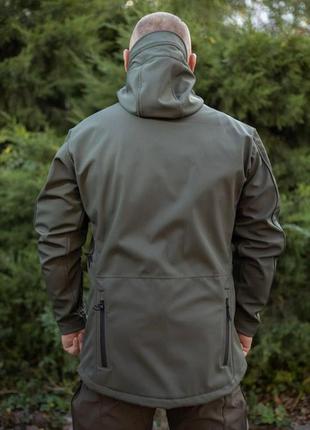 Тактическая куртка-шутрмовка softshell утепленная хаки9 фото