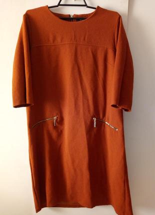 Платье морковного цвета, рукав три четверти прямоугольного кроя