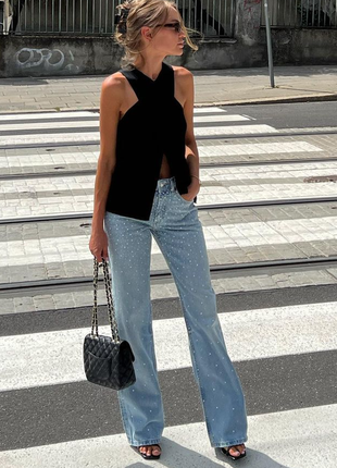 Джинси з імітацією перлин zara