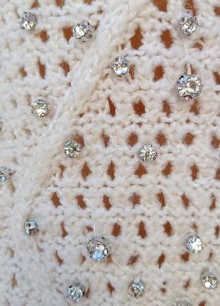 Класний в'язаний молочний светер с кристалами george 🌼3 фото