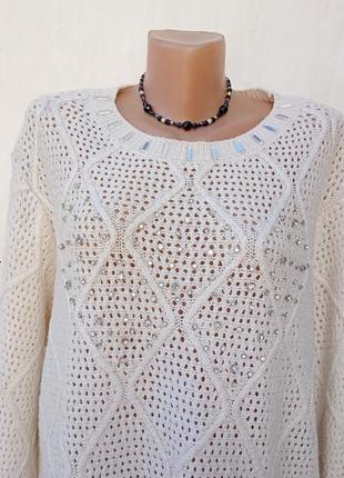 Класний в'язаний молочний светер с кристалами george 🌼2 фото