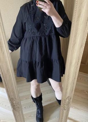 Новое чёрное классное платье с прошвой 50-52 р7 фото