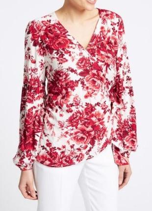 S per una блузка с длинными рукавами и v-образным вырезом с цветочным принтом t43/1540u bnwt (редкая)