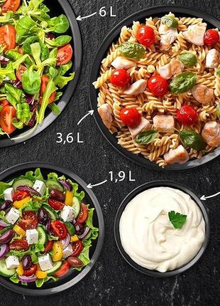 Большой набор салатников hausfelder с крышкой,набор мисок 0,7-6 л антрацитового  цвета,без бисфенола.уценка4 фото