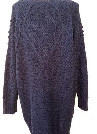 Цікавий в'язаний стильний синій довгий светр в узор 💙5 фото