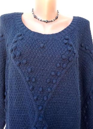 Цікавий в'язаний стильний синій довгий светр в узор 💙3 фото
