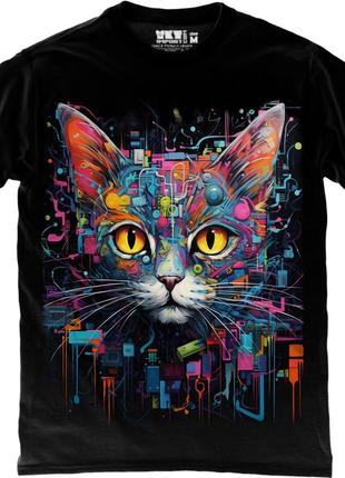 Футболка кіт - cyber cat painting – 9000232-black футболка чорна унісекс