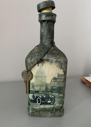 Пляшка декорована сувенір/подарунок авто декупаж