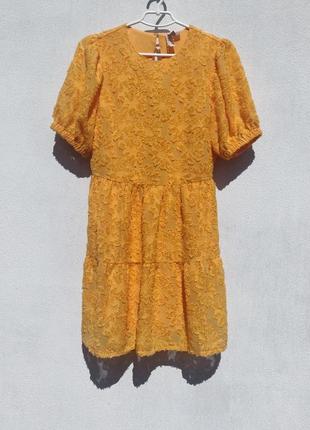 Красивое объёмное жёлто оранжевое платье h&m1 фото