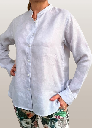 Женская льняная рубашка со стойкой светлосерая 44-48 новая7 фото