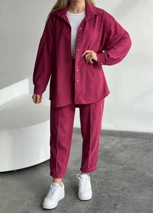 Вельветовий костюм двійка сорочка + штани, жіночий костюм на весну з сорочкою9 фото