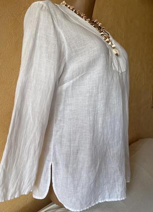 Рубашка блуза туника из льна белая vivid7 фото