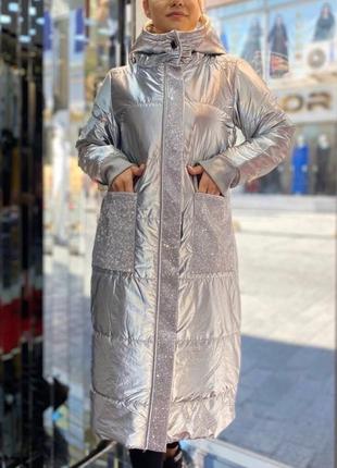 Стильне пальто срібло зі стразами останній 2xl-3xl р., туреччина.1 фото