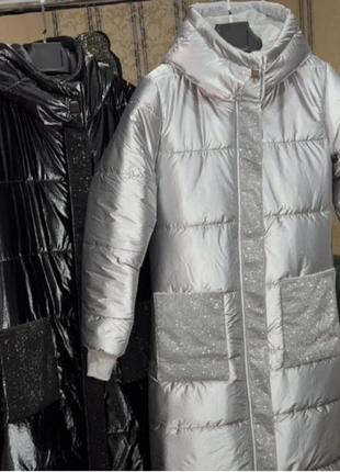 Стильне пальто срібло зі стразами останній 2xl-3xl р., туреччина.7 фото