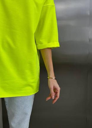 Неонова футболка оверсайз жіноча двунитка однотонна малина оранж неон жовтий2 фото