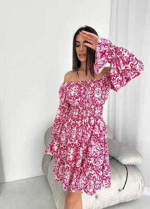 Женское стильное летнее розовое платье меди с узорами качественное трендовое легкое7 фото