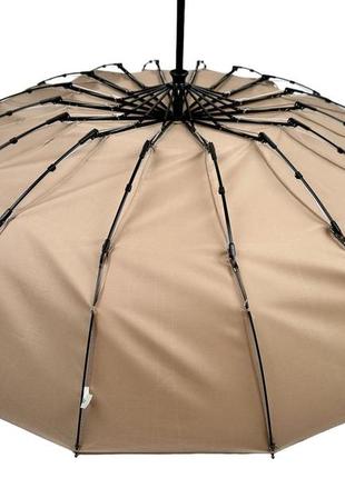 Однотонна автоматична парасоля на 16 карбонових спиць антивітер від toprain, бежевий, 0918-56 фото