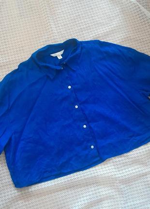 Лляна яскрава синя вкорочена кроп блуза піджак оверсайз h&m6 фото